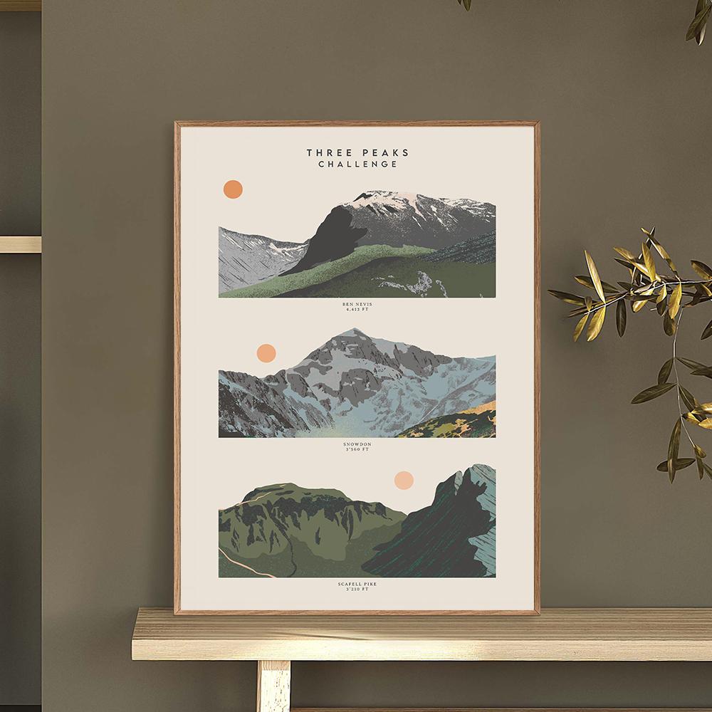 Абстрактные Три Пика Гора Настенная Картина на Холсте Великобритания Туристический Плакат Скафелл Пайк Сноудон Бен Невис Печать Картина Гостиная