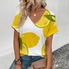 Летняя женская футболка с V-образным вырезом, футболка с принтом фруктов, модная повседневная женская футболка с коротким рукавом, большого размера, удобная футболка