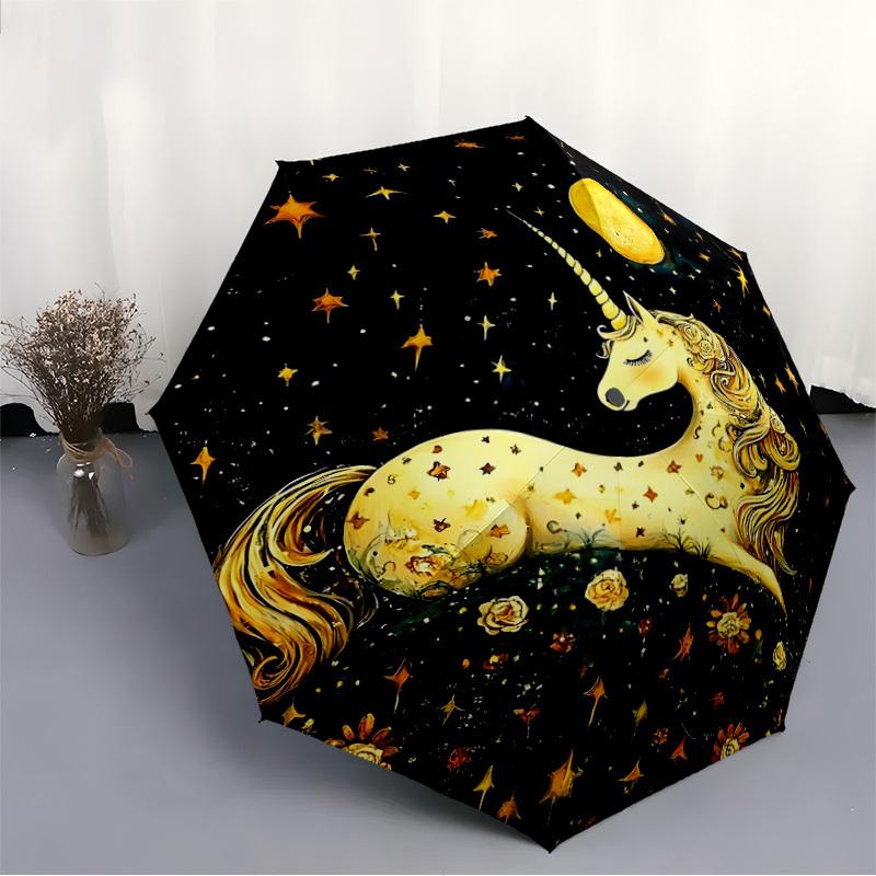 1PC Unicorn Fantasy Automatic Folding Umbrella Portable Collapsible 8-Rib Umbrella for All Seasons, Casual Outdoor Accessory, A03