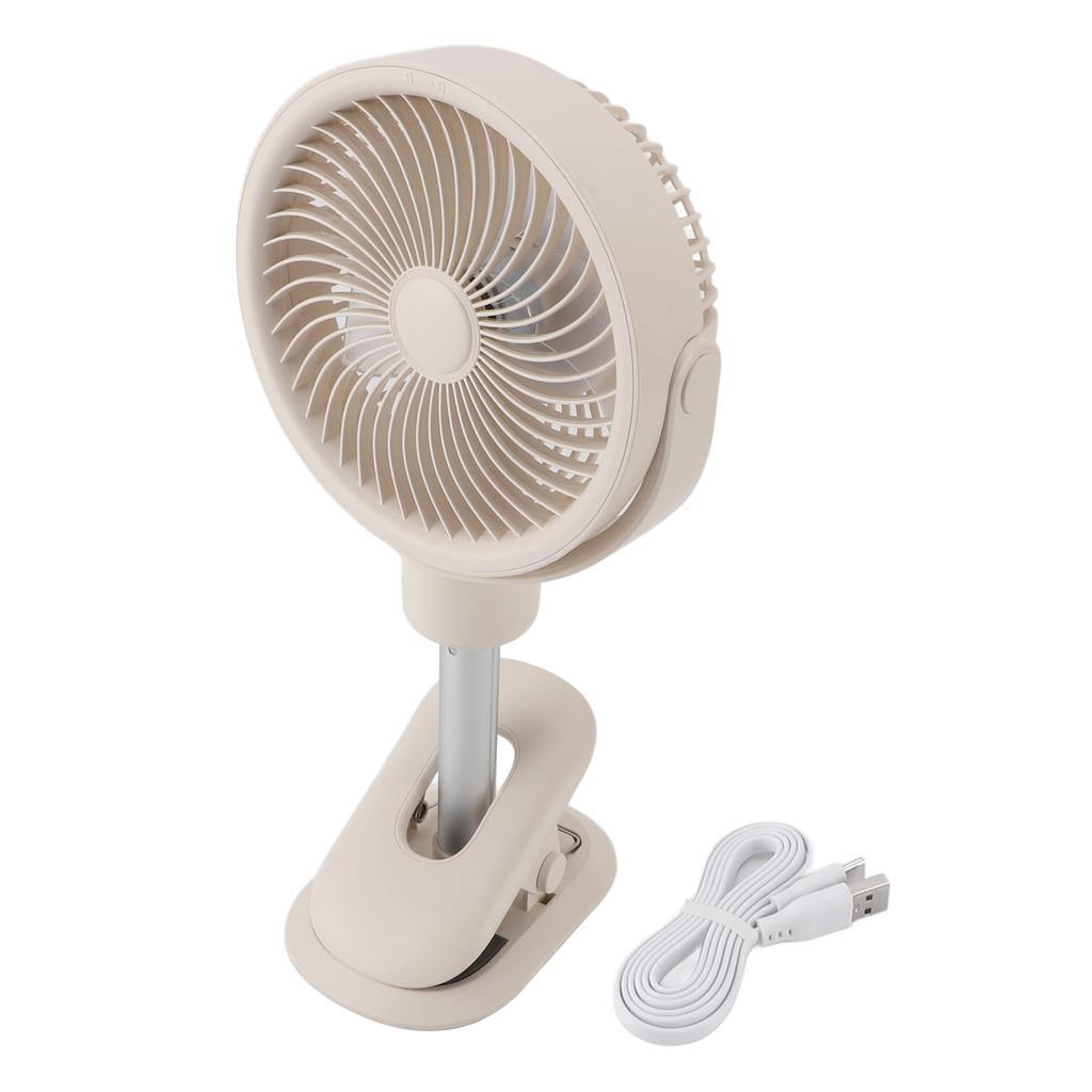 Oscillating Desk Clip On Fan Telescopic 4 Speeds Quiet USB Rechargeable Portable Small Stand Fan