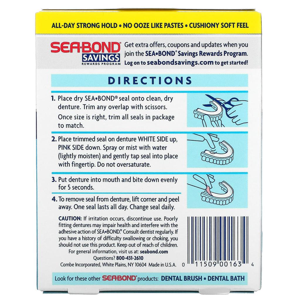 SeaBond Пломбы самоклеящиеся для зубных протезов, оригинальные, нижняя часть, 15 шт.
