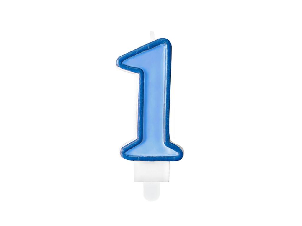 Number 1 birthday candle, blue, 7cm