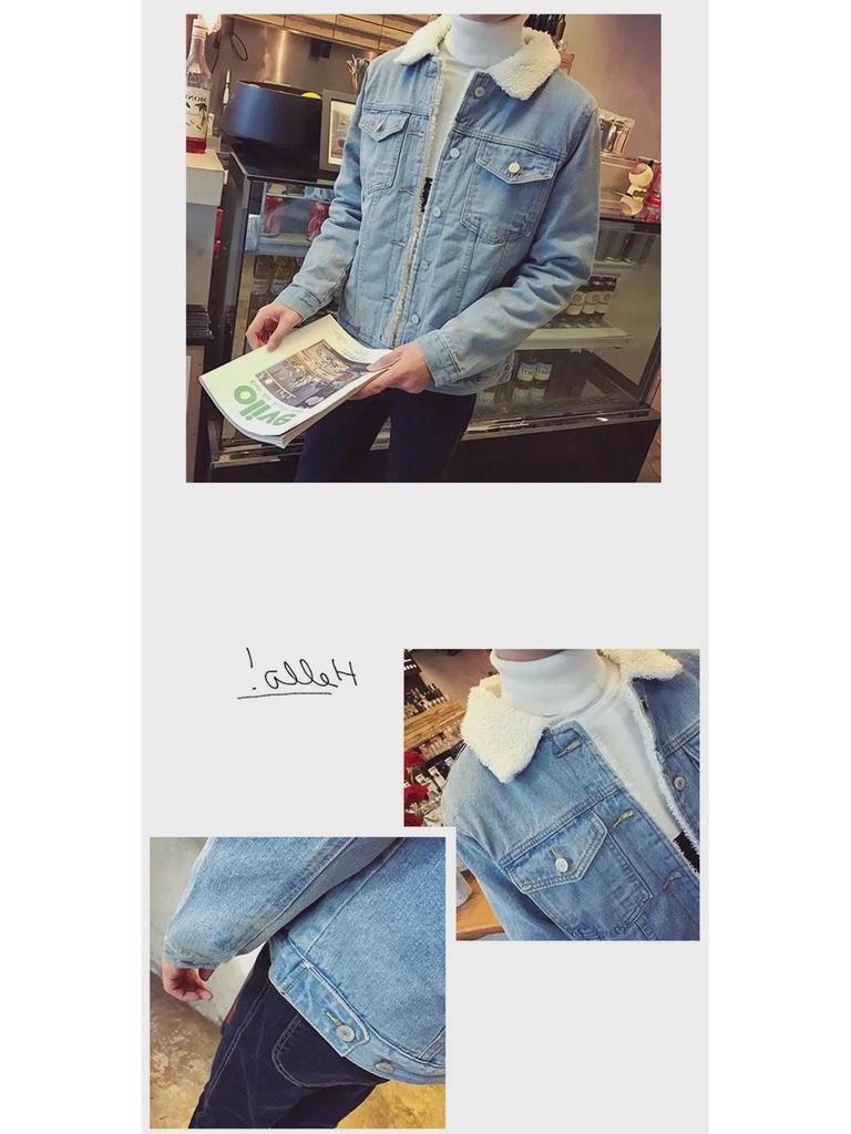 Мужская зимняя джинсовая куртка в стиле ретро с меховым воротником и подкладкой из овечьей шерсти