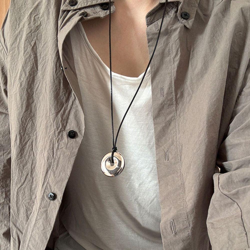 Geometric Water Drop Pendant Necklace Black Sweater Chain New Leather Rope Long Necklace Gifts