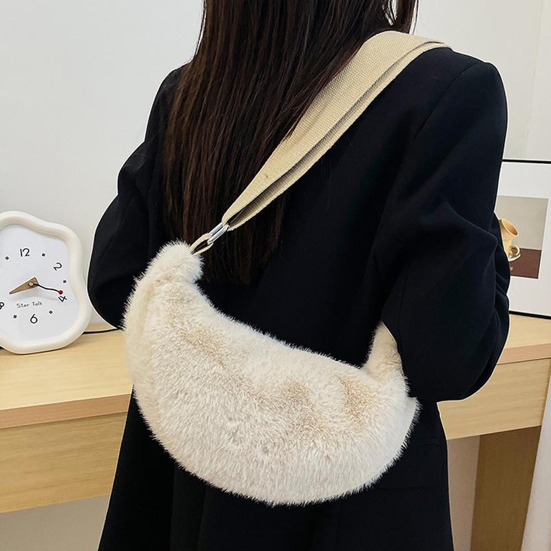 Yogodlns Женская плюшевая сумка кроссбоди Осень Зима Пушистая сумка-хобо Повседневная универсальная сумка на плечо Модная легкая сумка подмышку