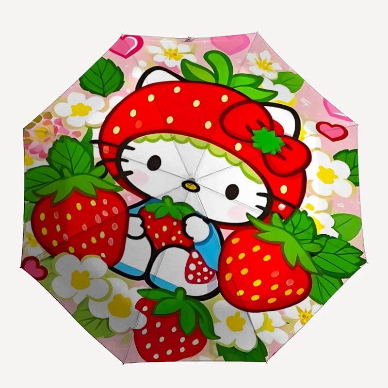 1pc Strawberry Hello Kitty Automatic Open/close Umbrella, Portable Travel Umbrella, Everyday Use - Outdoor Accessory, Artistic Pattern, Compact Design