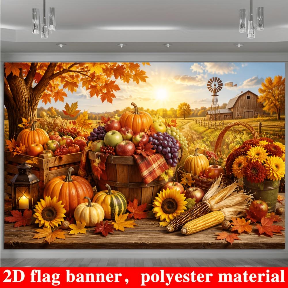 - 1 piece of 2D flag. Autumn Harvest theme background fabric, depicting the scene of farm harvest.zyc