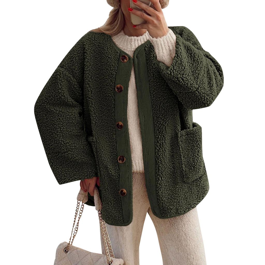 Women's Warm Winter Coats Casual Long Sleeve Button Up Fuzzy Fleece Jackets Outerwear