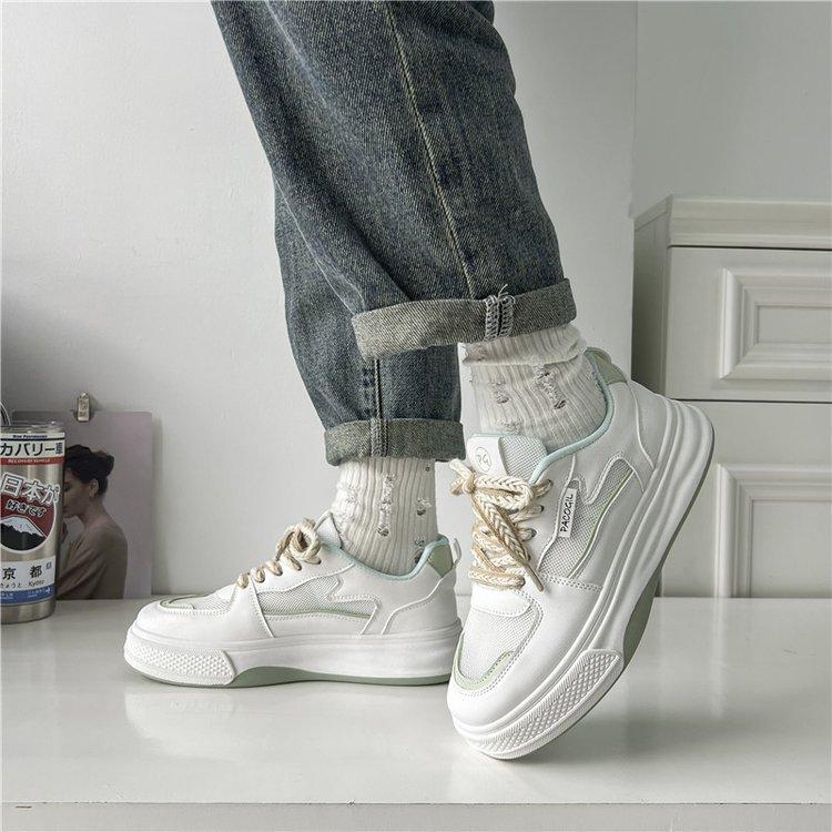 2025 summer new dissolved bottom muffin thick bottom mesh breathable board shoes color matching fashion leisure sports white shoes