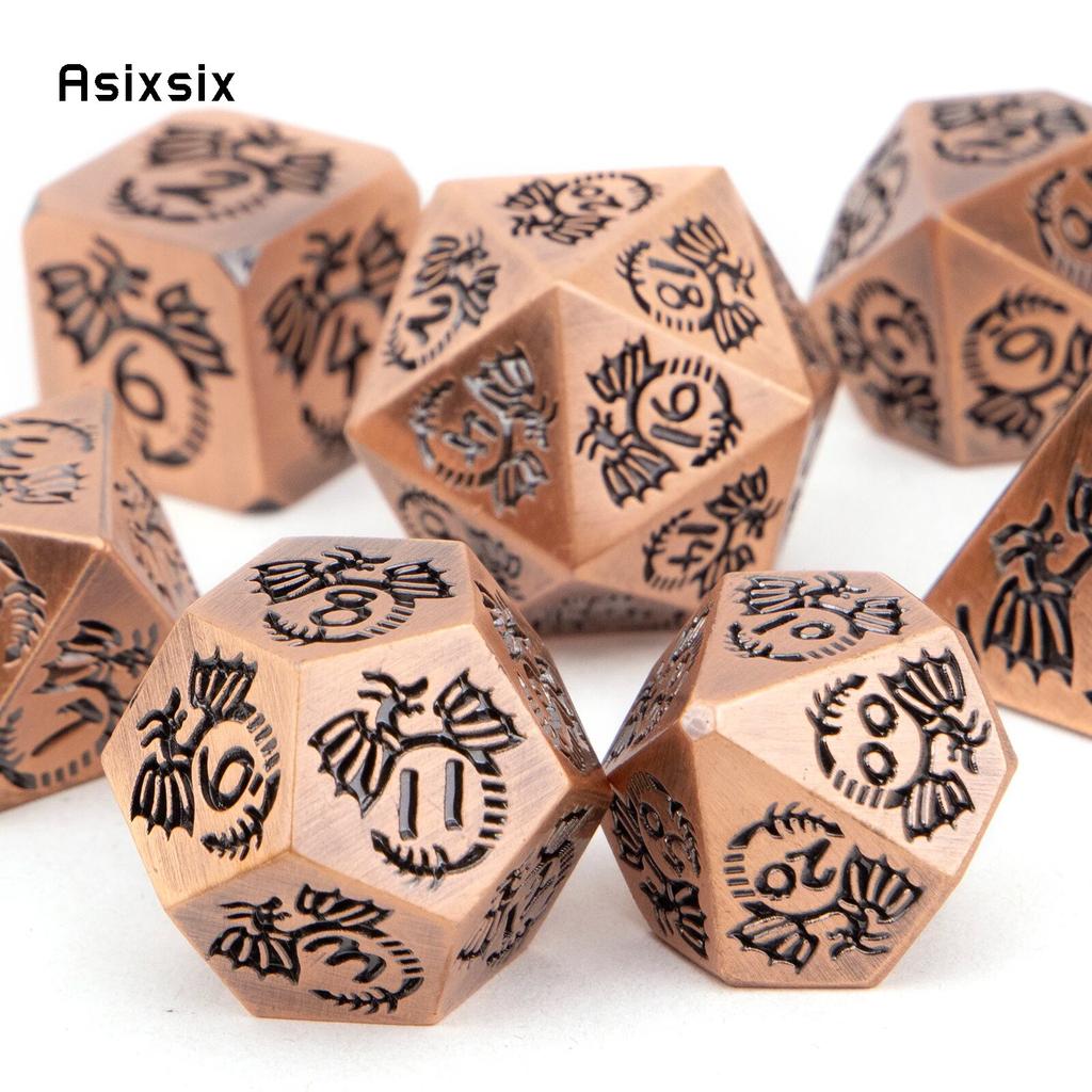 7 Pcs Copper Dragon Metal Dice Solid Metal Polyhedral Dice Set Suitable for Role-Playing RPG  Board Game Card Game