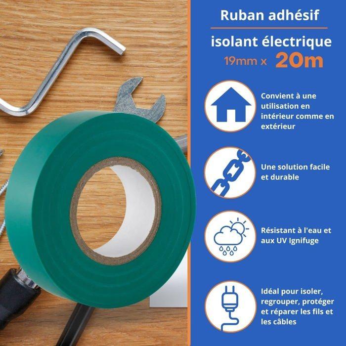 Ruban adhésif électrique - GOCABLETIES - GCTPVC2019GRE - PVC - 20 m x 19 mm - Vert