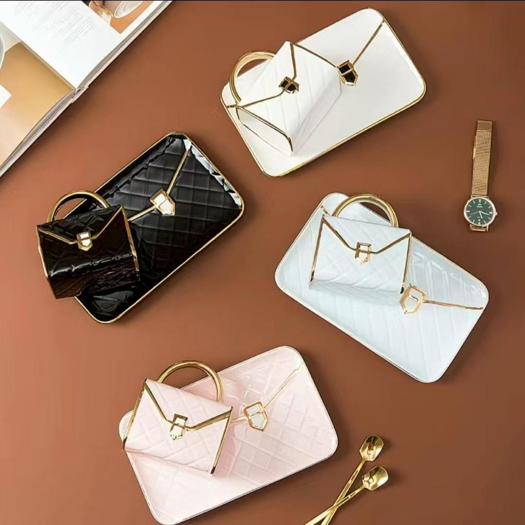 Роскошный европейский керамический кофейный набор – кружка в форме сумки с блюдцем и ложкой