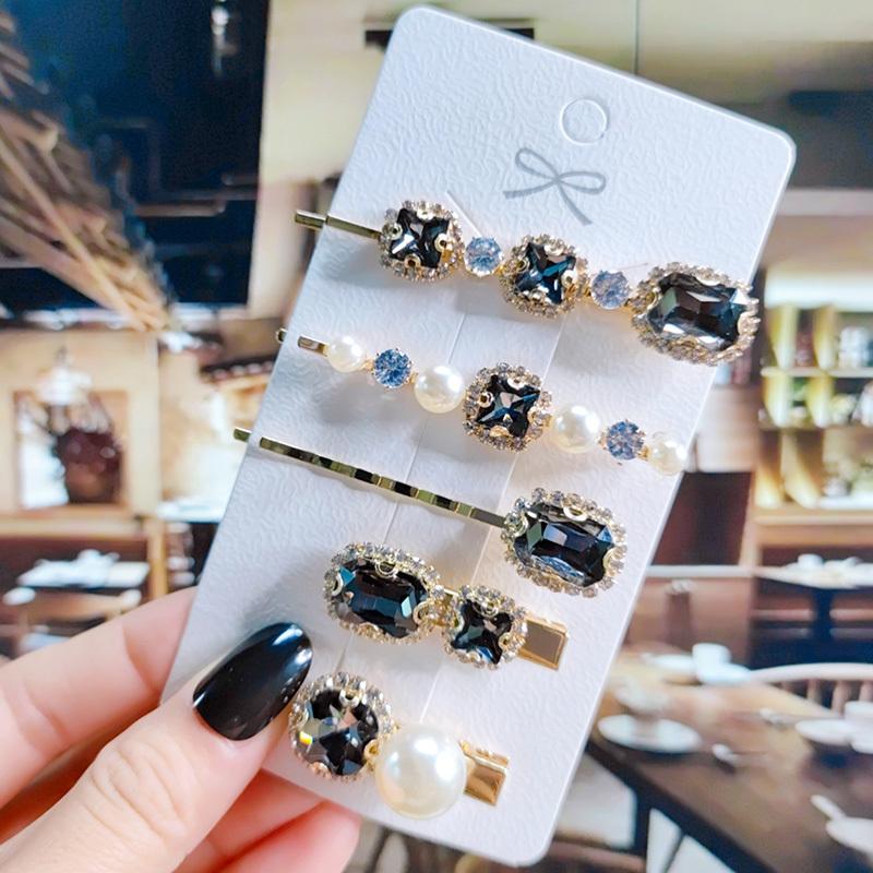 Модные женские заколки с зелеными кристаллами, набор роскошных заколок для волос с имитацией жемчуга для девочек, украшения, шпильки, аксессуары, ювелирные изделия