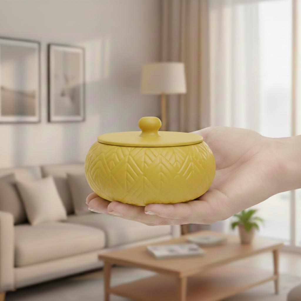 Jewelry organizer yellow decorative box with lid for dressing table