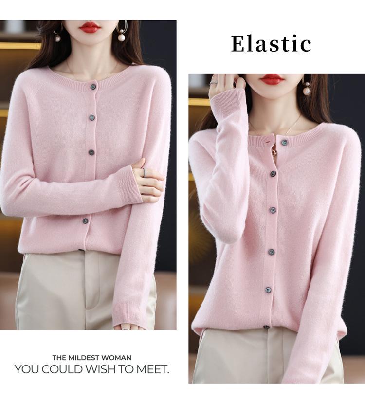 Женский бесшовный кашемировый свитер с круглым вырезом на осень/зиму 2025 - Вязаный кардиган из чистой шерсти премиум-класса