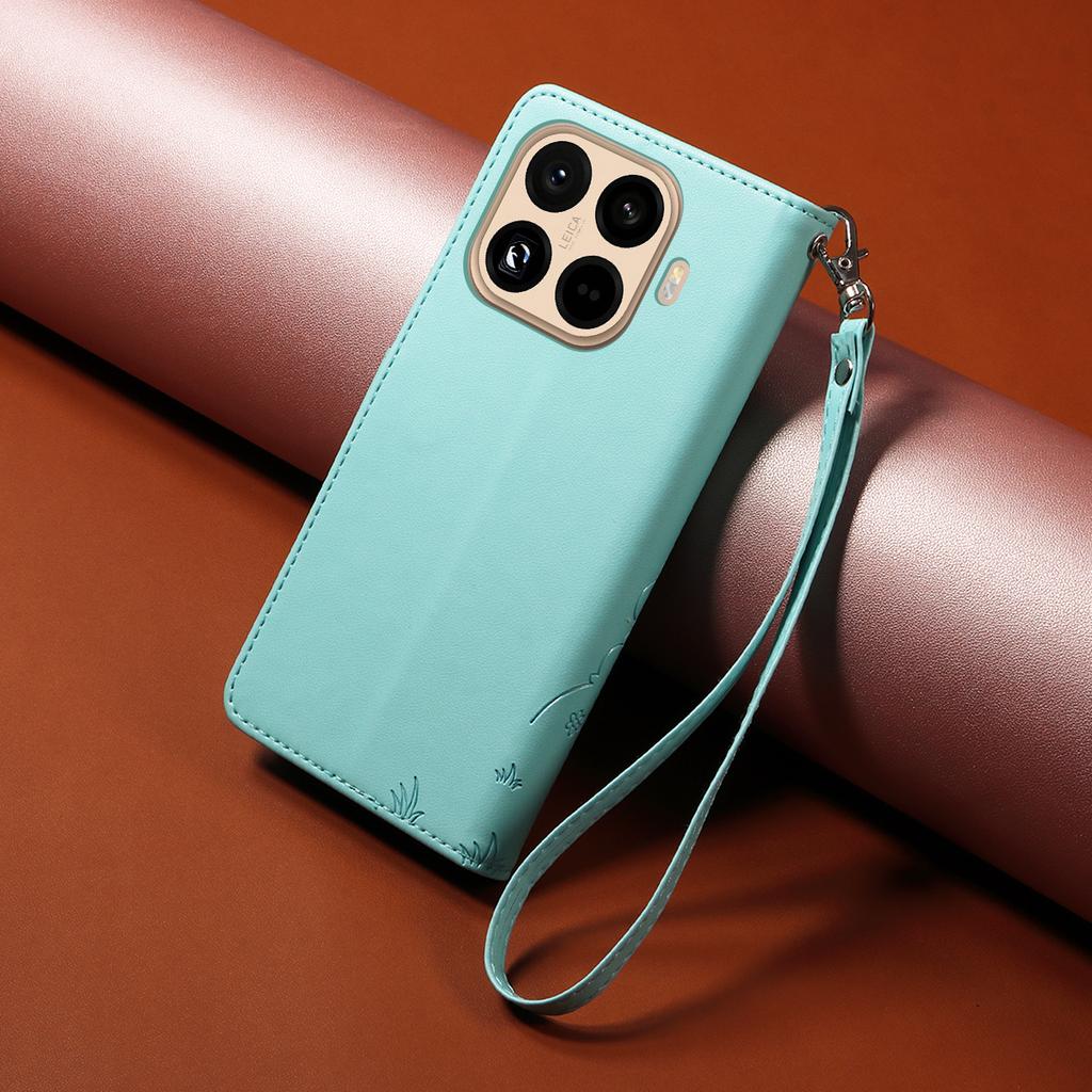 Чехол для Xiaomi 15T Pro с блокировкой RFID, с тисненым узором собаки, из ПУ кожи, чехол для телефона с ремешком на запястье