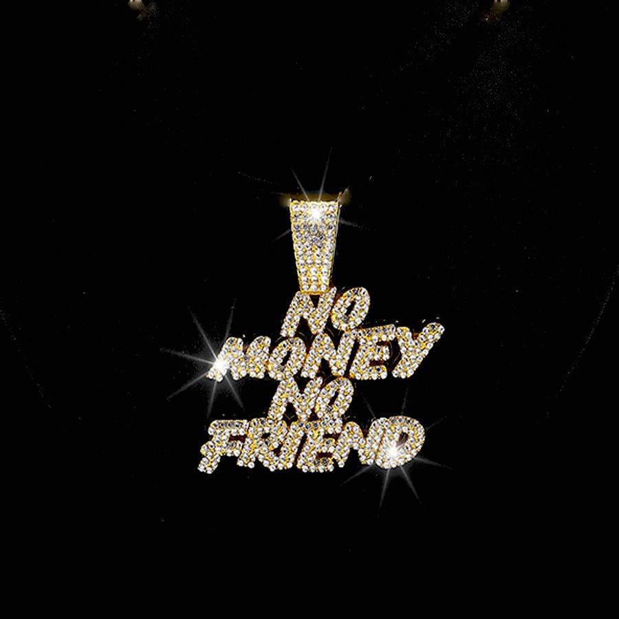 Европейский и американский новый продукт Полностью бриллиантовая буква НЕТ ДЕНЕГ НЕТ ДРУЗЕЙ Хип-хоп Персонализированный сплавной кулон Кубинская цепь