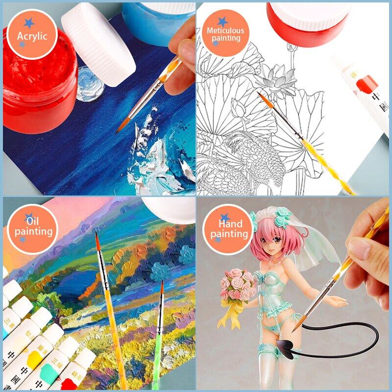 JOWOART Very Fine Tip Art Paint Brush Nylon Hair 9 Piece Watercolor Transparent Color Rod Hook Line Stroke Pen Drawing Supply