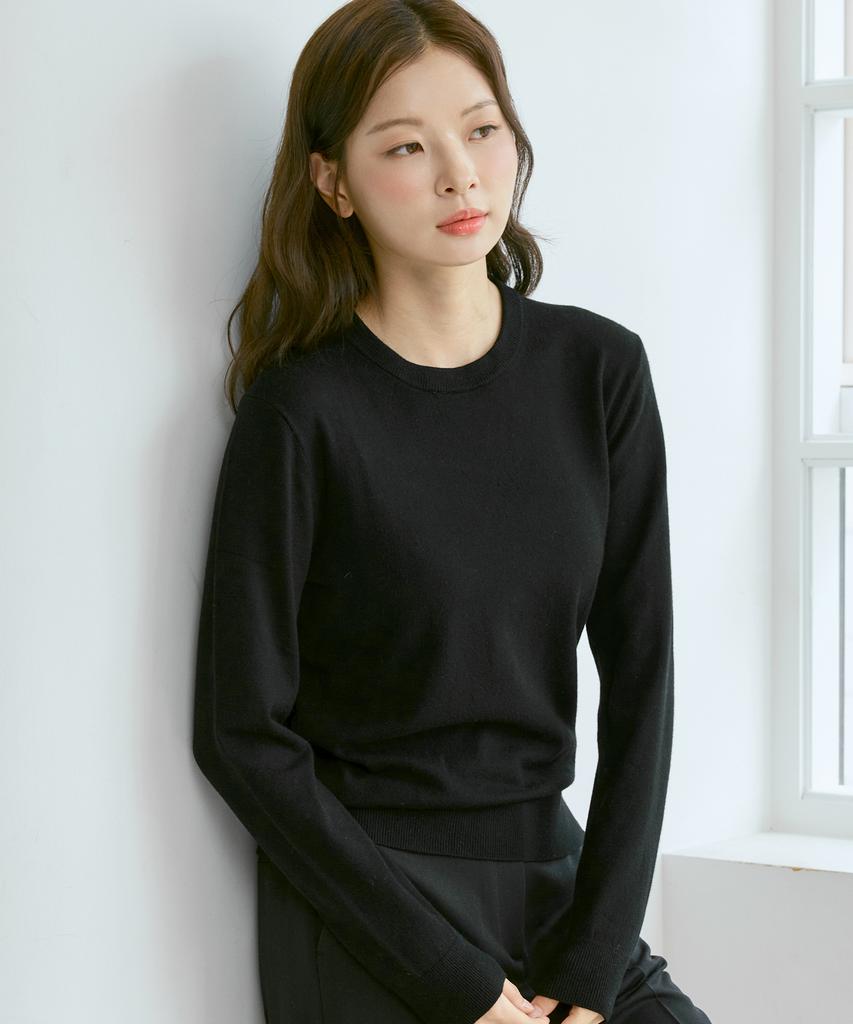 210EDIT Unisex Cashmere Blended Down Round Neck [Black]_Zz5Sw010