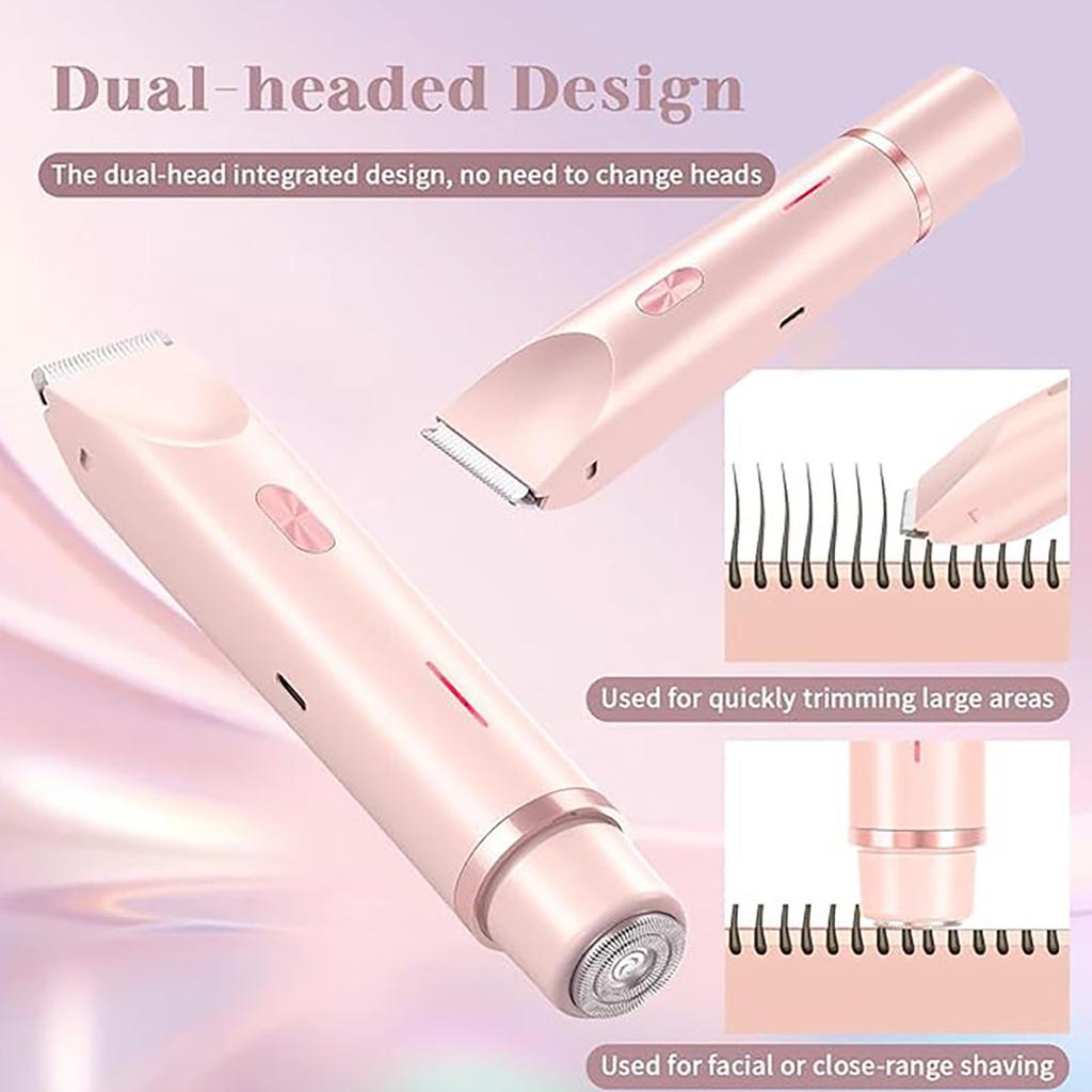 Электрическая бритва для зоны бикини для женщин – триммеры для волос с двумя головками для женщин, водонепроницаемое устройство для удаления волос на ногах и подмышках, для влажного и сухого использования, съемные головки
