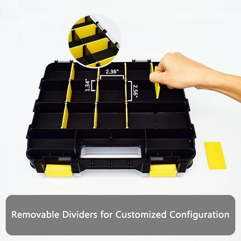 Tools Organizer Box  Storage Box 34-Compartment Double Side Hardware Organizers with Removable Plastic Dividers for Screws, , Nails, Bolts