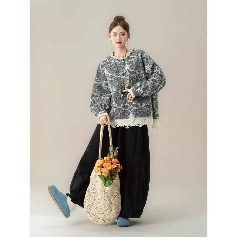 Модная японская рубашка с длинным рукавом в стиле ретро с принтом для женщин на осень и зиму, новая универсальная свободная блузка с кружевной отделкой