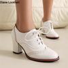 Fashion 2025 Women Pumps Round Toe Thick High Heels Platform Brogue Student Carved Retro Lace-Up Classic Spring Office Lady Lace Up Shoe