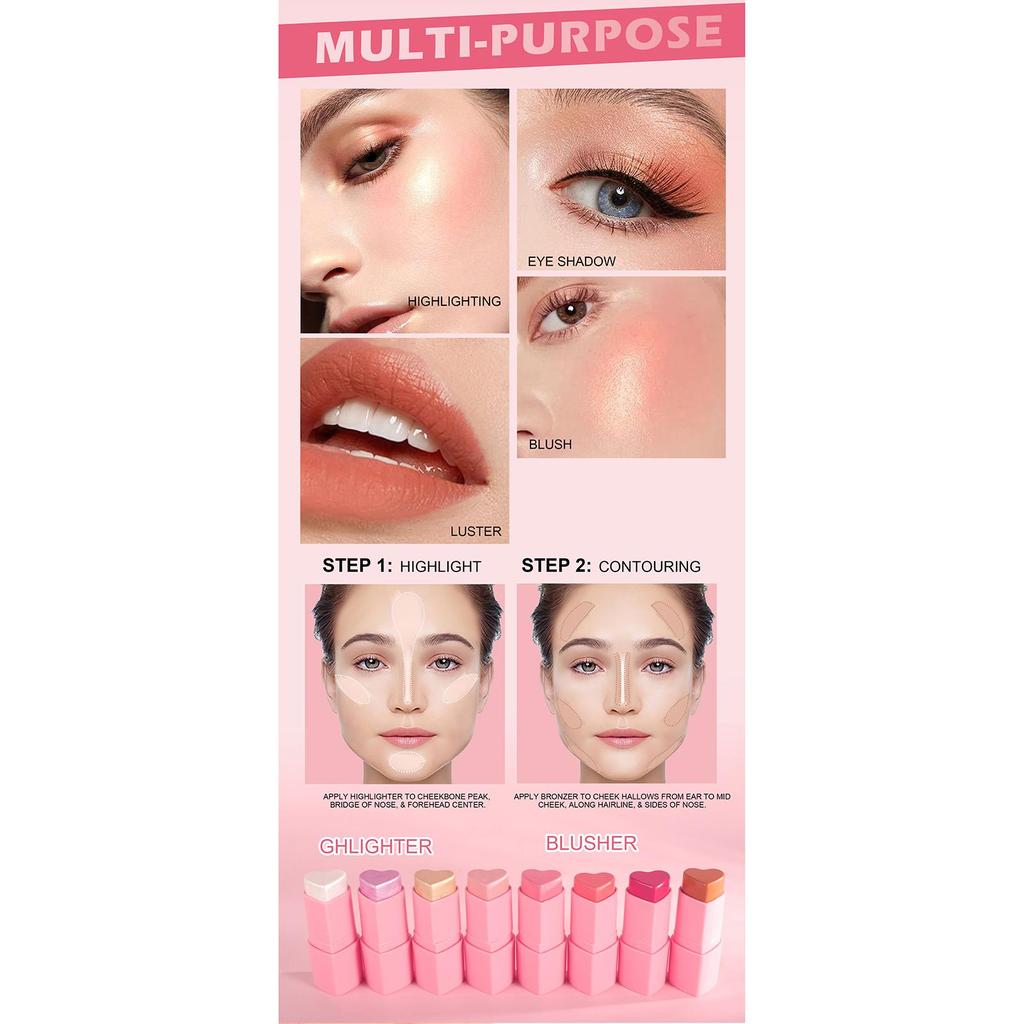 HANDAIYAN Матовые блестящие румяна, тени для щек, румяна, хайлайтер, румяна, водостойкий бронзатор, ручка для контурного макияжа