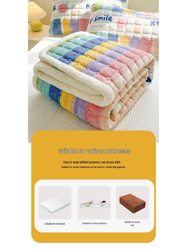 Стеганый велюровый наматрасник - Мягкая коралловая флисовая зимняя накладка, Утолщенный и теплый татами-мат.