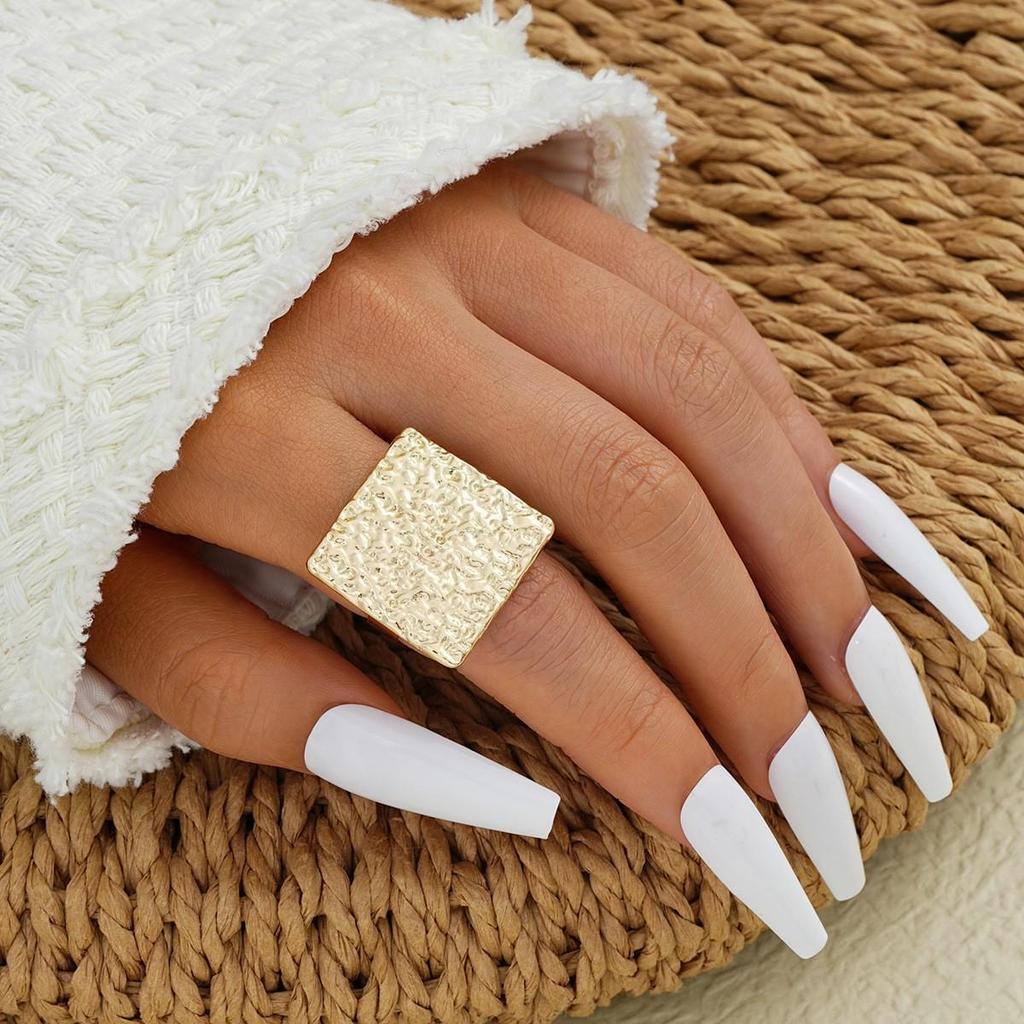 European & American Metal Texture Ring Set: Smooth, Exaggerated Geometric Open Rings for Women