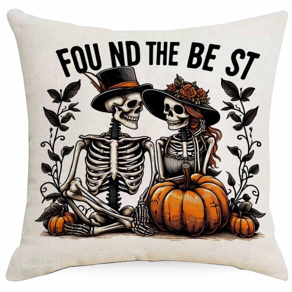 Halloween Couple Skull Print Pillowcase Home Sofa Cushion Pillowcase