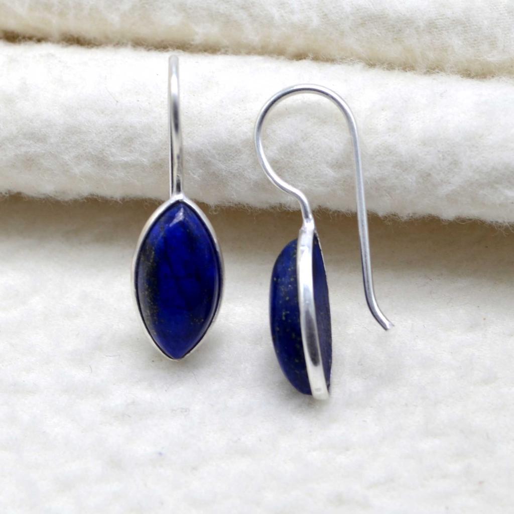 Серьги из стерлингового серебра 925 пробы с лазуритом, драгоценный камень маркиза ручной работы, подарок для нее