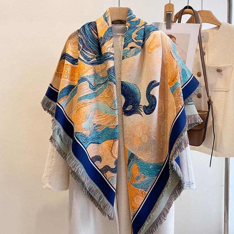 Premium Scarf 140 Square Scarf Wukong Great Sage Autumn and Winter Car Blanket Soft Waxy Shawl Gift