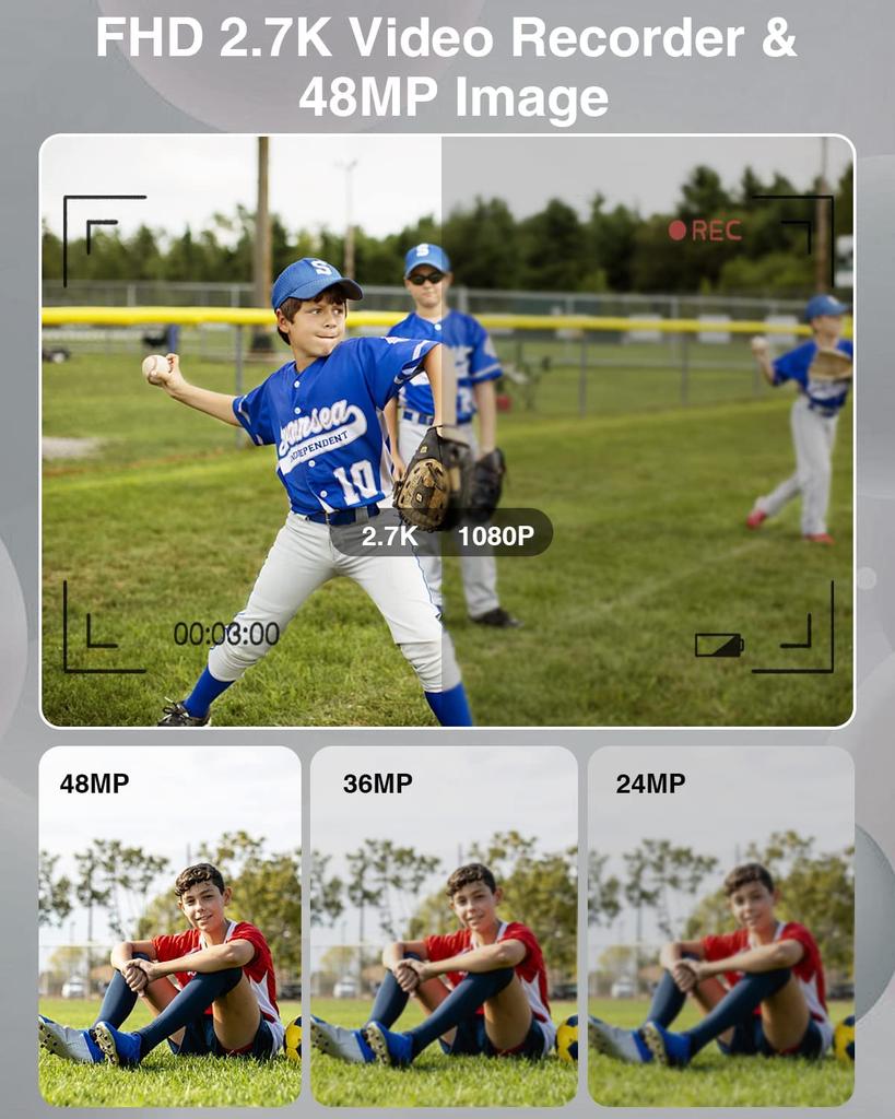 Переносные цифровые фотоаппараты 2,7k для детей, мини-автофокус с сумкой для фотографии, HD, 48-мегапиксельная видеокамера с большим экраном