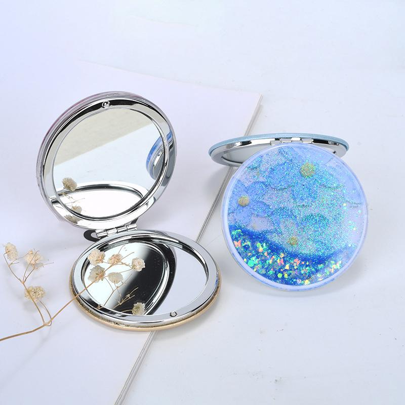 Портативное двухстороннее складное косметическое зеркало с перетекающим сверкающим песком, женские подарки, мини-зеркало для макияжа, компактные карманные зеркала