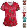 Женская мода с v-образным вырезом, короткими рукавами и карманами, топы с рождественским принтом