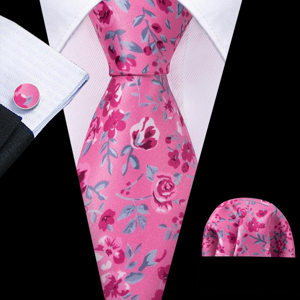 Barry.Wang Classic Tie for Men Woven Silk Striped Neckties Handkerchief Set Cufflinks Formal Casual