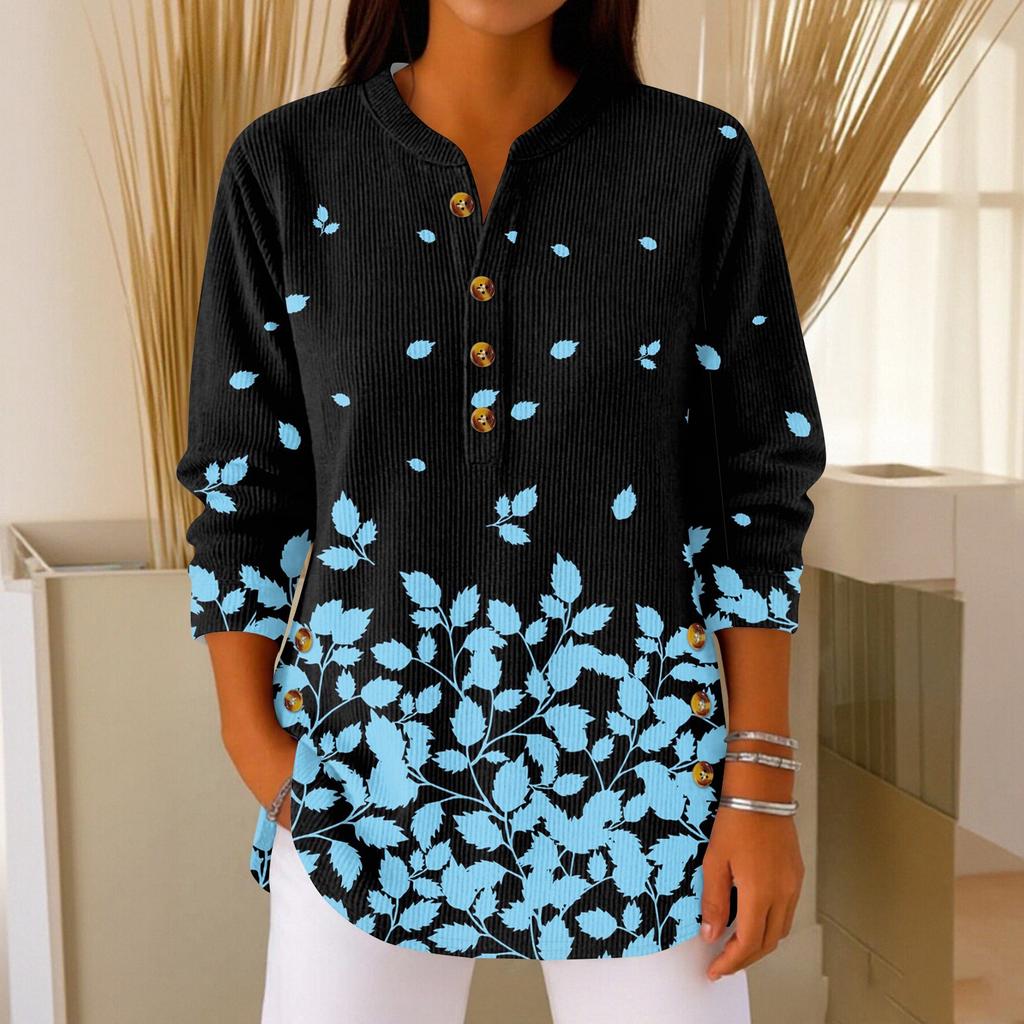 Женский модный пуловер с длинными рукавами и рождественским принтом, с воротником на пуговицах