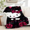 For Hello Kitty, Gothic, RosesAnime-Themed Flannel Blanket, Glam Style, Digital Print, All-Season Comfort, Tear-Resistant, Knitted Craftsman