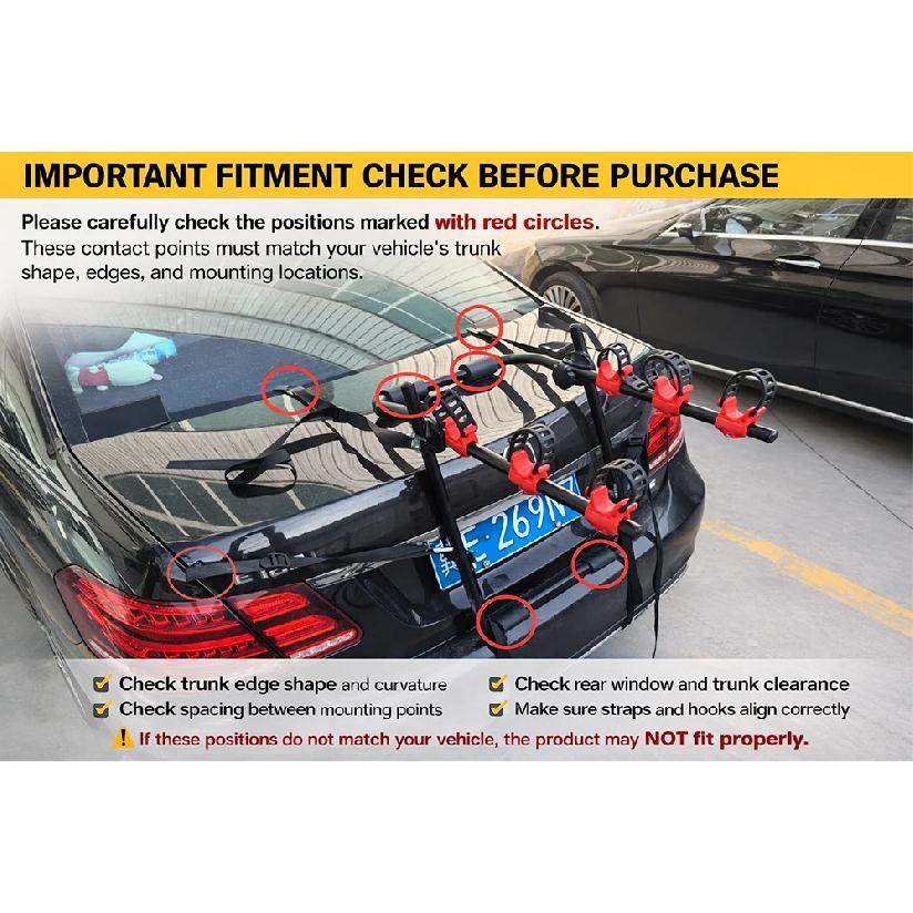 3 Bike Trunk Mount Bicycle Rack Carrier 50KG Load Fits Most Cars SUVs Sedans Hatchbacks Folding Heavy Duty Rear Carrier