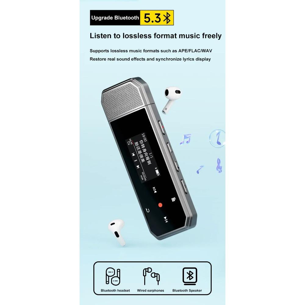 RUIZU X80 USB MP3-плеер Mini 64 ГБ Сенсорная кнопка Bluetooth 5.3 Спортивный клипса Музыкальный плеер Поддержка FM-радио Диктофон Электронная книга Шагомер