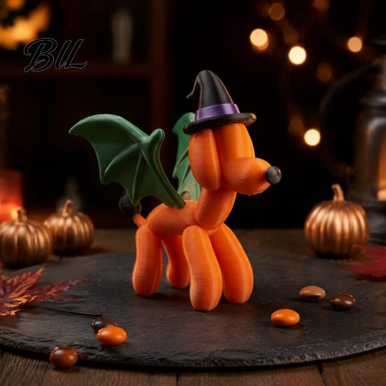 Halloween Balloon Puppy Figurine Figurine, 3D Printed Cute Dog Statue with Witch Hat And Gift for Lovers Bat Wings, Small Animal Sculpture Living Room