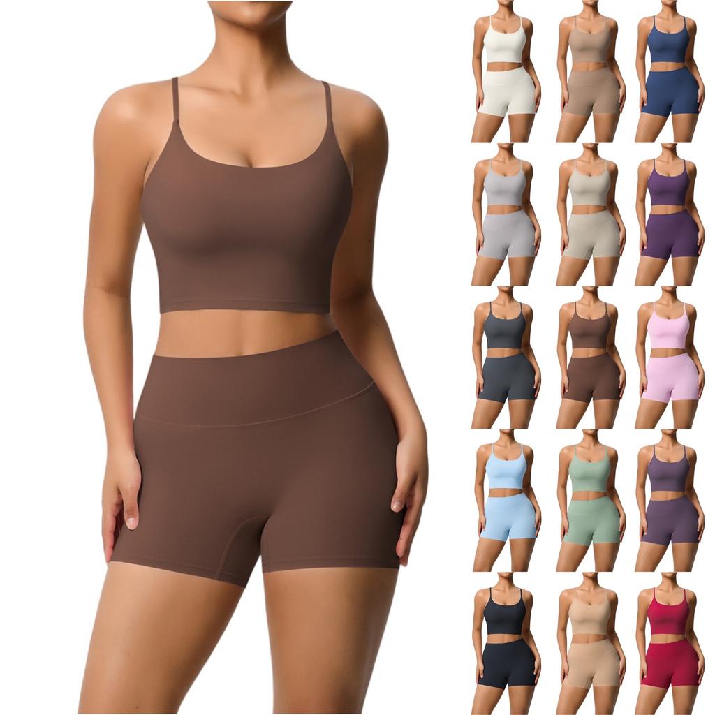 Женская мода однотонный топ с открытой спиной облегающая дышащая одежда для йоги спортивная одежда для бега фитнеса шорты комплект