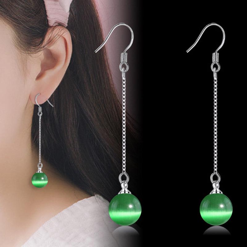 Summer 2024 Green Agate & Yellow Cat's Eye Stone Pink Gem Earrings for Women