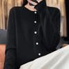 Round Neck Short Sleeve Long Sleeve Wool Cardigan Spring New Loose Fashionable Versatile Solid Color Knitted Top