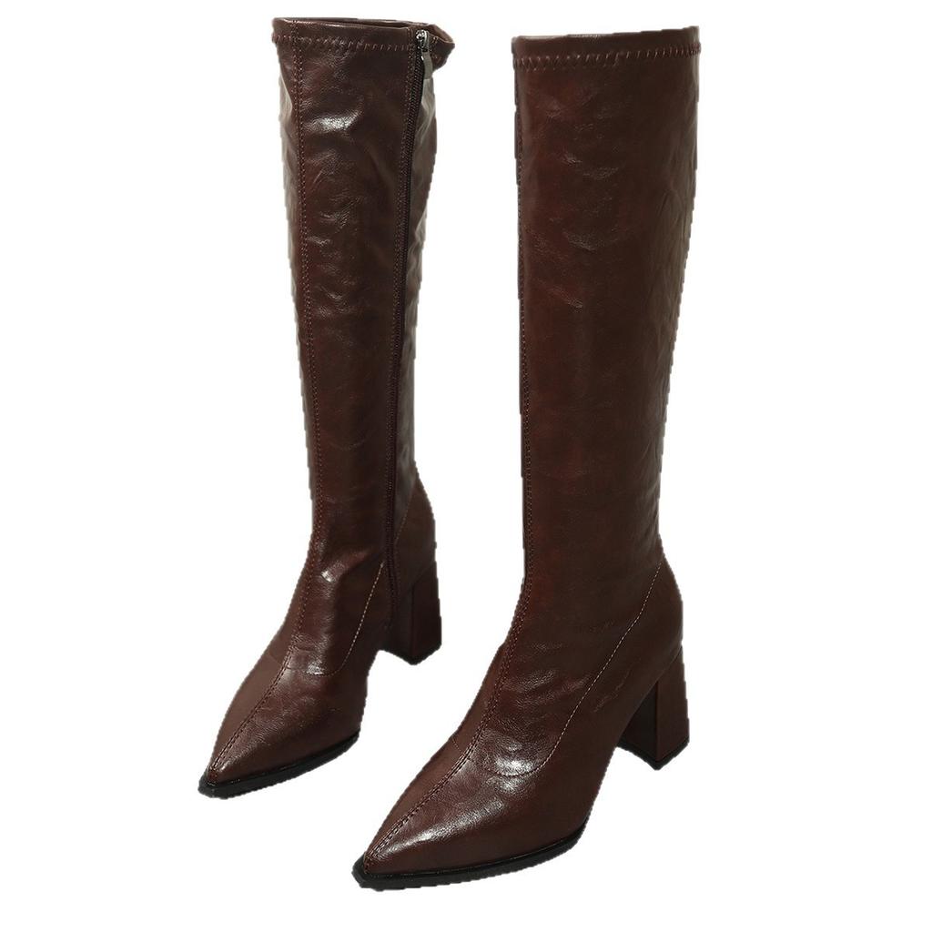 New Foreign Trade Large Size High Heel Fashion Boots Stone Pattern Side Zipper Thick Heel Solid Color Women's Boots Women Boots