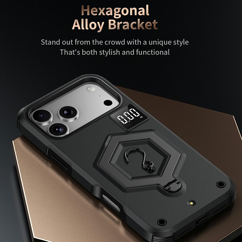 For iPhone 17 Pro Max Case Hexagonal Kickstand Shockproof TPU PC Matte Phone Cover with Integrated Scale Hook