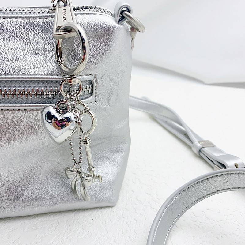 1Pc Car Handbag Decoration Handmade Jewelry Diy Y2K Peach Heart Lock Bow Keychain For Women Girls Cute Friendship Gift