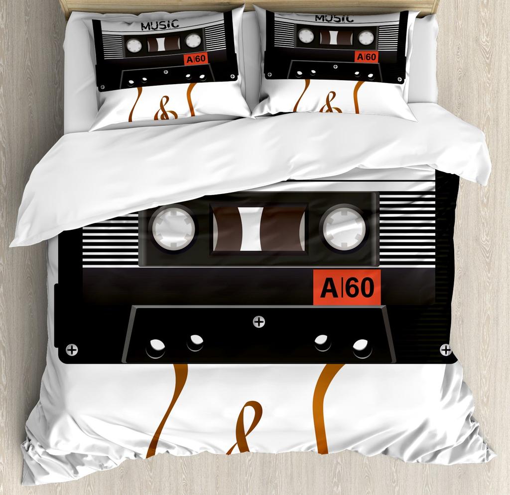 Cartoon Black Record Duvet Cover Set Retro Record Comforter Cover for Boy Girl Music Theme Bedding Set Queen King Duvet Covers