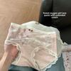 Women's Spring Summer Lace Mesh 10A Antibacterial Extended Crotch Mid Waist Panties